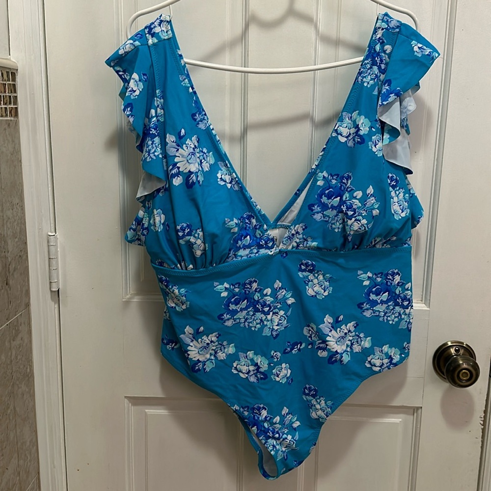Cupshe Blue Floral One Piece Bathing Suit